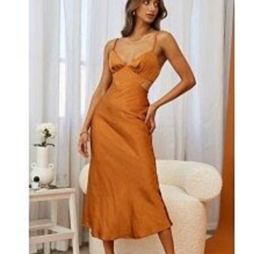 Satin Orange Women's midi Dress